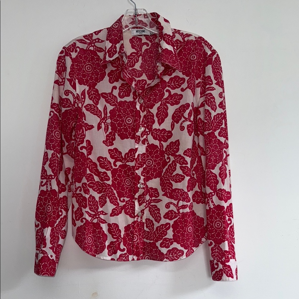 Moschino Jeans Donna Red and White Long Sleeve Button Down Shirt